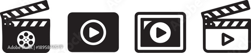 Black and white film and video icons on plain background