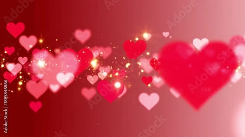 Red and pink hearts with golden sparkles on dark background. Ideal for valentines day greeting cards, lovethemed designs, and romantic social media posts.