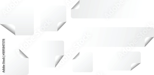 White Glued Crumpled Sticker Mockup with Curled Corners on Neutral Background