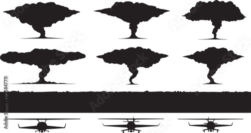 Tornadoes and drones in a stormy weather condition illustration