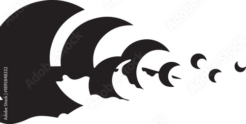 Phases of the Moon in Black Silhouette Vector Graphic