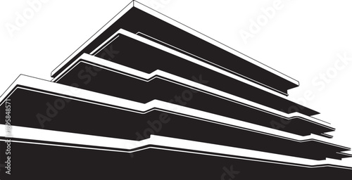 Staircase of black and white steps in perspective view