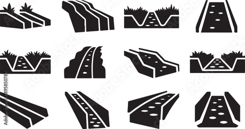 Roadway and highway graphics and illustrations set collection