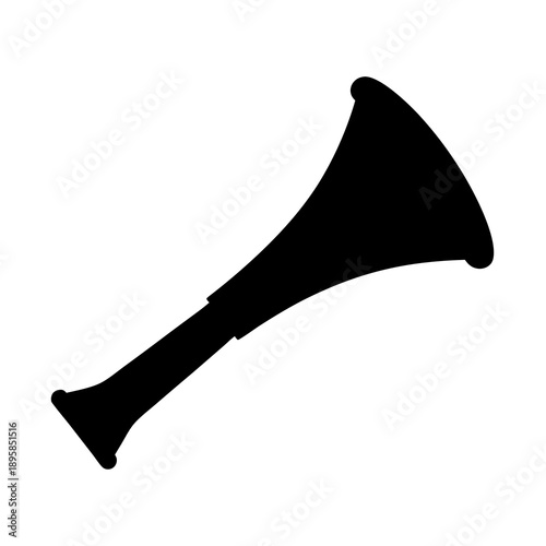 Silhouette image of a musical instrument with a flared end and mouthpiece