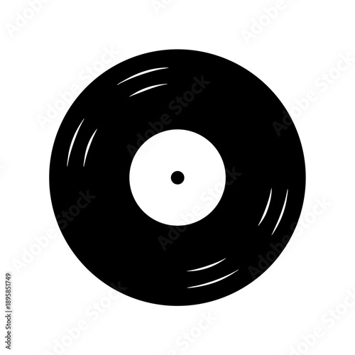 Stylized black and white vector illustration of a vinyl record disk
