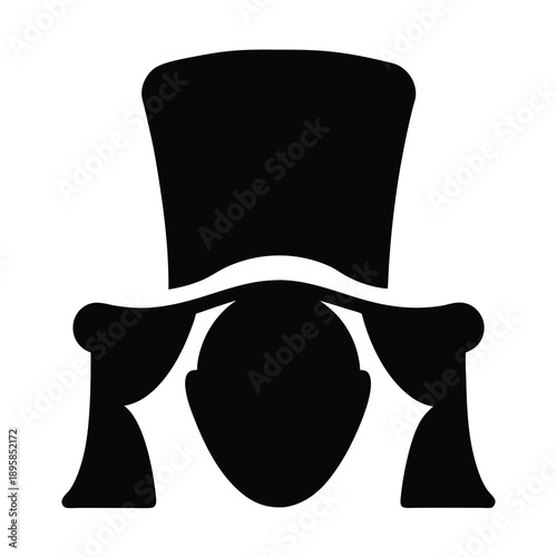Abstract silhouette of a face with a top hat and curtains