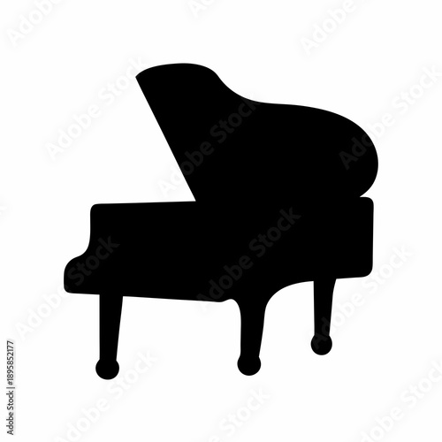 Black silhouette of a grand piano isolated on a white background