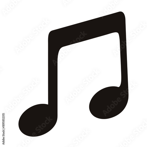 Black and white illustration of musical eighth note on white background