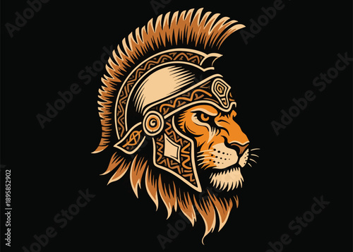 Spartan Lion Head Warrior Illustrator Artwork Creative Design Template 