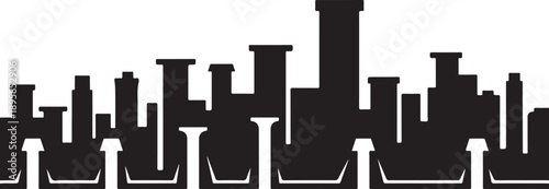 City Skyline Silhouette with Streetlights at Nighttime Urban Landscape