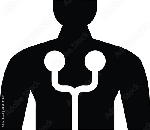 defibrillator pads on chest silhouette vector illustration on transparent background