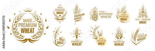 Vintageinspired wheat emblem for branding. Sophisticated circular wheat motifs with ornate details for premium bakery labels and logos