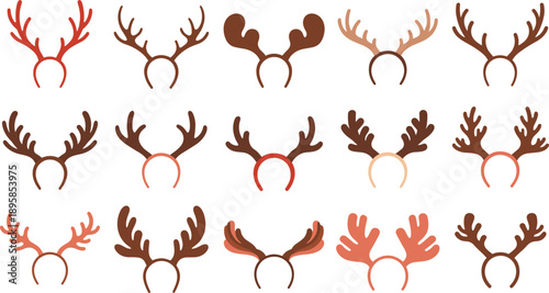 Reindeer Antler Headband Vector Set with Cute Christmas Horn Shapes for Holiday Decorations, Party Accessories, and Festive Design Projects