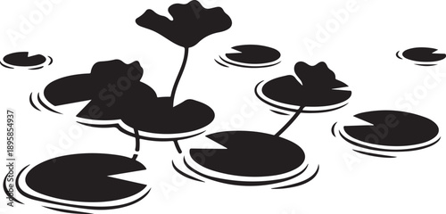 Black Silhouette of Lily Pads on White Background Illustration