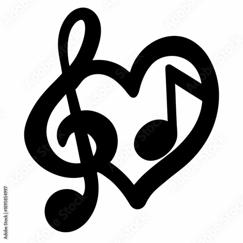 Treble clef and music note forming a heart shape is artistic design