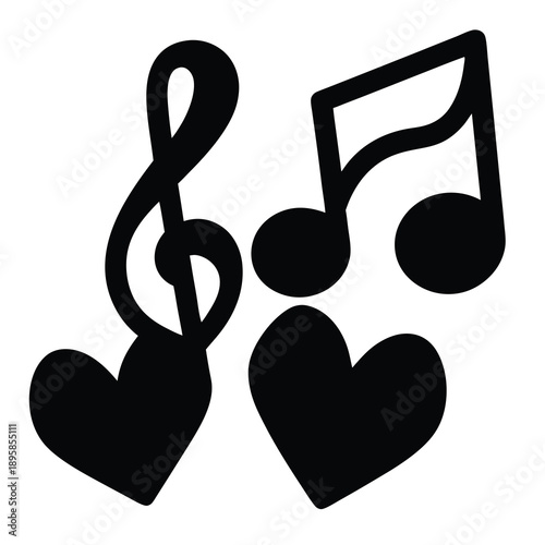 Elegant illustration of musical notes, hearts, and a treble clef icon