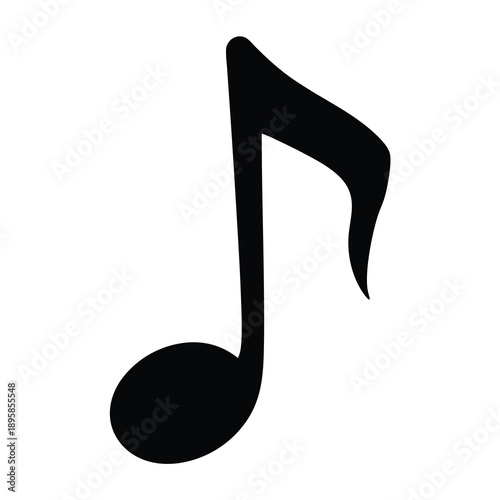 A black musical note, a visual representation of sound and melody