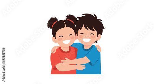 A loving brother and sister or two close friends hugging each other tightly with happy and cheerful smiles on their faces.