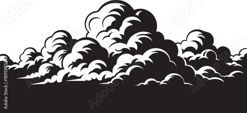 Black and white illustration of cloudy sky landscape scene