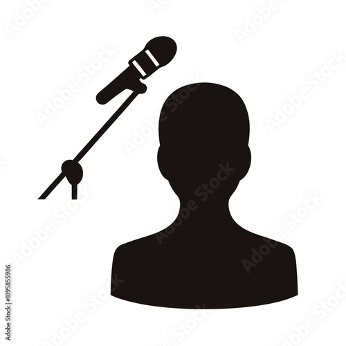 Silhouette of a person next to microphone representing public speaking or singing