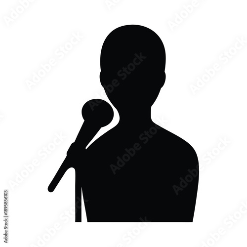 Silhouette of a person speaking into a microphone, giving a presentation