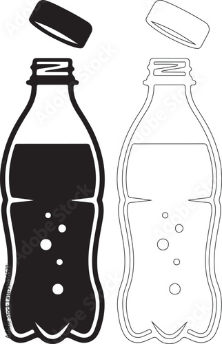 Open Soda Drink Bottle Vector Icon Set. Black Solid and Outline Graphic Isolated for Design. isolated PNG with Transparent Background