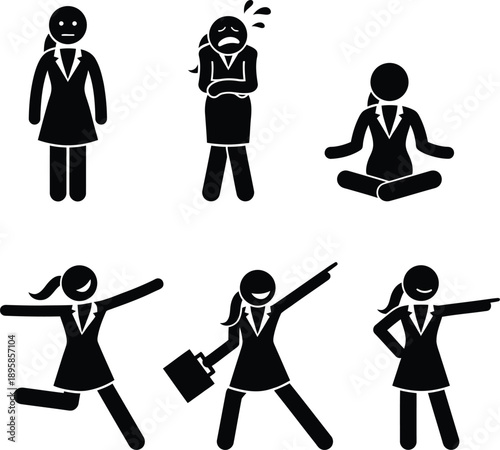 Businesswoman's diverse actions and emotions collection
