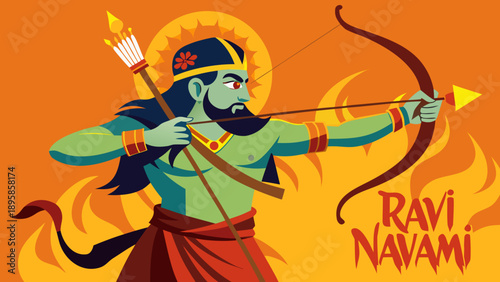 Illustration of lord rama aiming his bow during ravi navami Vector