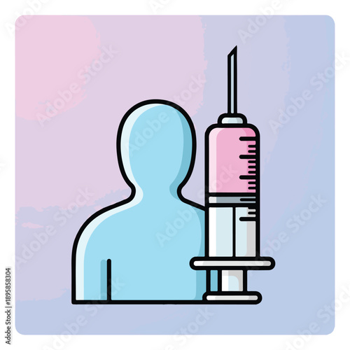 A person receiving a vaccination shot from a large syringe with a needle in a medical setting