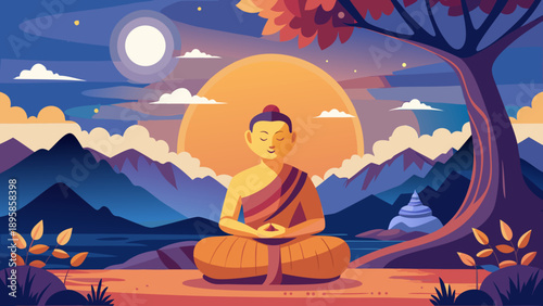 Serene meditation under the moonlit sky Vector