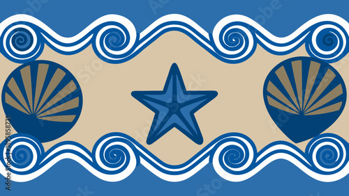 Elegant nautical border with star and shells Vector