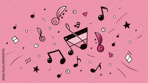 Vibrant musical notes on a pink background Vector