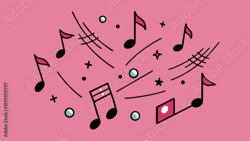 Vibrant musical notes on a pink background Vector