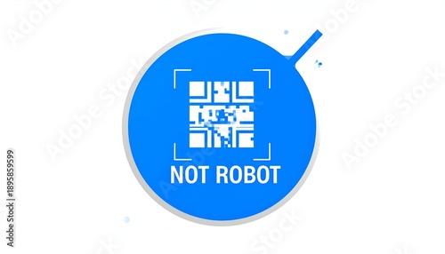 Blue rounded graphic of a captcha-like puzzle with the text 