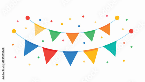Festive Party Bunting and Confetti Vector Minimalist Flat Design Celebration Graphics.eps