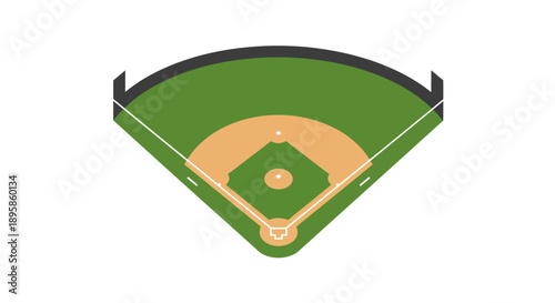 Detailed aerial illustration of a classic baseball field layout featuring green grass, infield dirt, home plate, bases, and pitcher's mound, ideal for sports design projects and game concepts