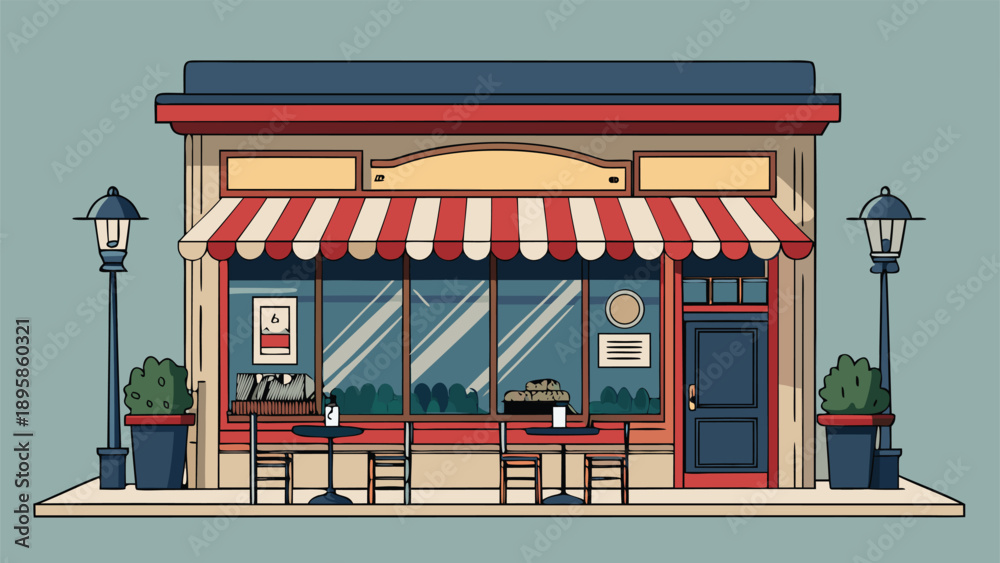 Obraz premium Cozy Paris cafe street scene in flat line art.eps