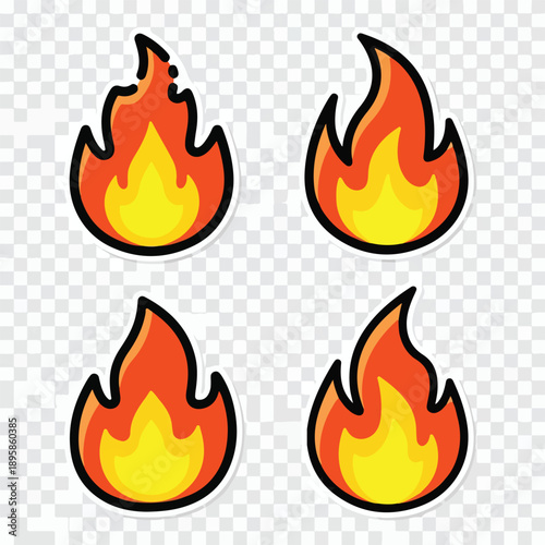 Set of Cartoon Fire Emblems.