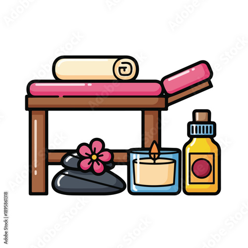 Spa Massage Table with Aromatherapy Essentials.