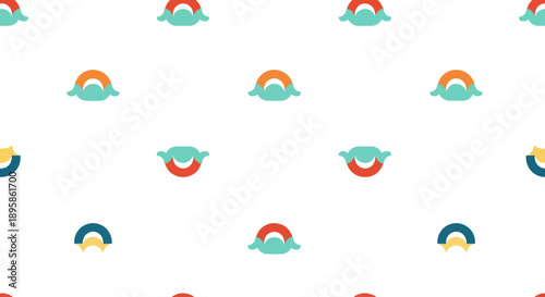 Abstract graphic pattern with colorful semicircles and arcs on a white background
