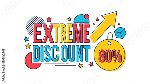 80% Off Graphic Promotion, Modern Design, Vibrant Colors, Marketing Concept, Digital Illustration