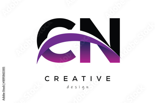 CN Creative Abstract logo design featuring intertwined letters in gradient purple.
