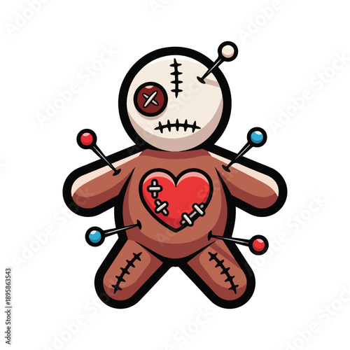 Voodoo Doll with Pins and Heart.