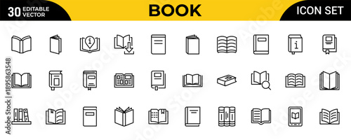 Book Line Icon Set for School and Education – Literature, Dictionary, Learning and Library Thin Outline Icons Collection, Clean Minimal Vector Illustration