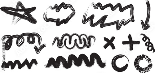 A collection of unique handwritten scribbles and doodles on a white background