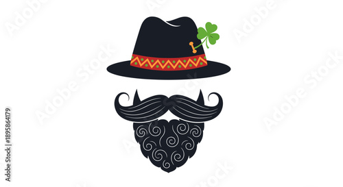 Stylized graphic representation of a traditional Bavarian hat with a clover leaf and a decorative beard for Oktoberfest celebrations.