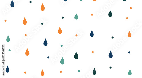 Abstract rain drops and dots pattern on white background, simple flat design vector illustration.