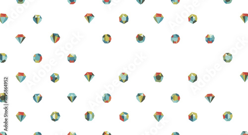 Geometric gemstone pattern with faceted crystal shapes in colorful flat design style.