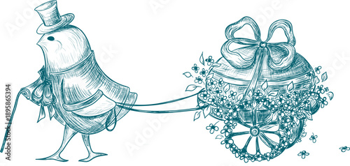 Chicken with egg. Hand drawn vintage decoration element. Vector ink outline easter sketch illustration.