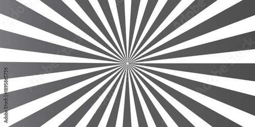 Vintage grunge black and white radial sunburst rays background featuring a retro starburst pattern and textured vector line art for a classic paper backdrop design